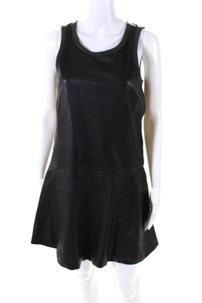 Theory Womens Leather Scoop Neck Sleeveless Lined Skater Dress Black Size 4