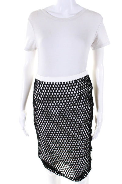 Elizabeth and James Womens Net Overlay Lined Pencil Skirt White Black Size 4