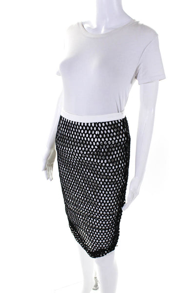 Elizabeth and James Womens Net Overlay Lined Pencil Skirt White Black Size 4