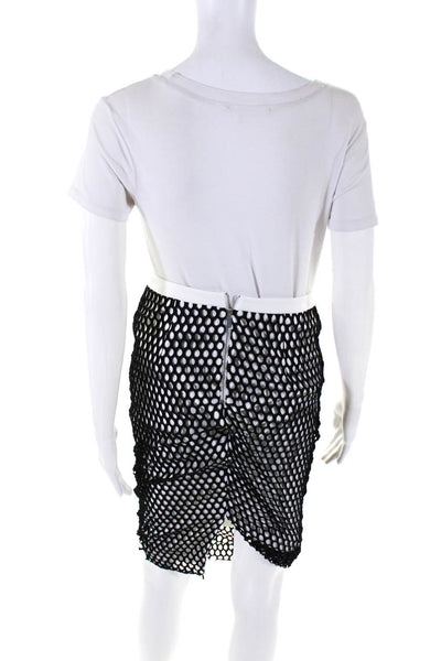 Elizabeth and James Womens Net Overlay Lined Pencil Skirt White Black Size 4