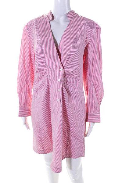 10 Crosby Derek Lam Womens Striped Print V-Neck Buttoned Midi Dress Pink Size 12