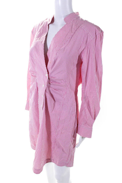 10 Crosby Derek Lam Womens Striped Print V-Neck Buttoned Midi Dress Pink Size 12