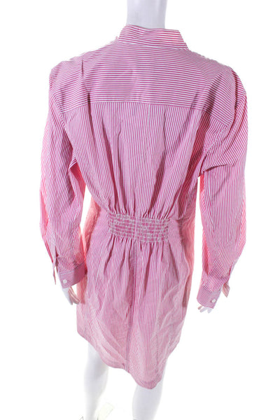 10 Crosby Derek Lam Womens Striped Print V-Neck Buttoned Midi Dress Pink Size 12