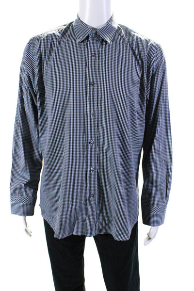 Paul Smith London Mens Plaid Slim Fit Dress Shirt Blue Cotton Size 42 16.5