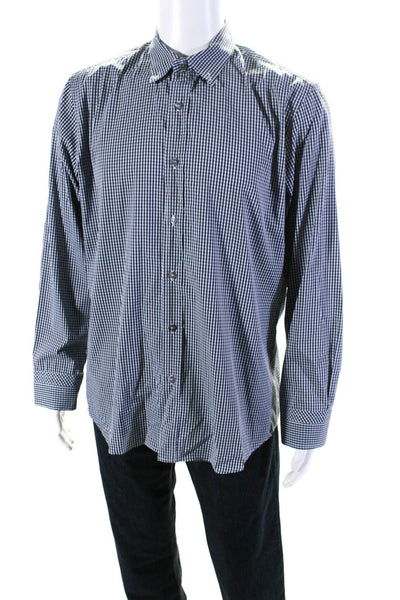 Paul Smith London Mens Plaid Slim Fit Dress Shirt Blue Cotton Size 42 16.5
