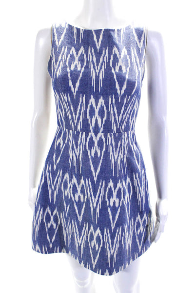 Alice + Olivia Womens Ikat Print Sleeveless A Line Dress Blue White Size 0