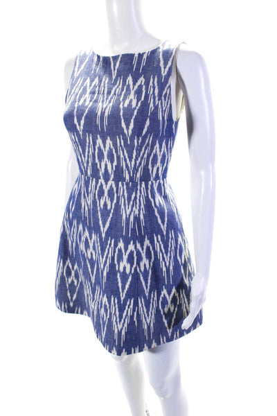 Alice + Olivia Womens Ikat Print Sleeveless A Line Dress Blue White Size 0