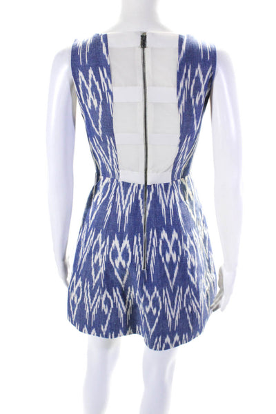 Alice + Olivia Womens Ikat Print Sleeveless A Line Dress Blue White Size 0