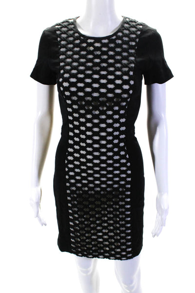 Kempner  Womens Mesh Detail Woven Body Con Dress Black White Size 0