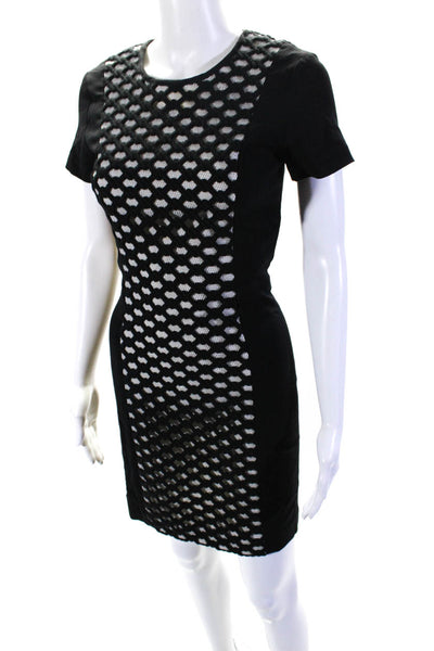 Kempner  Womens Mesh Detail Woven Body Con Dress Black White Size 0