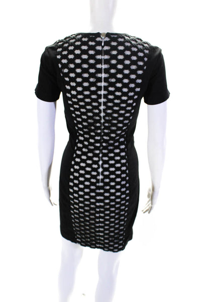 Kempner  Womens Mesh Detail Woven Body Con Dress Black White Size 0