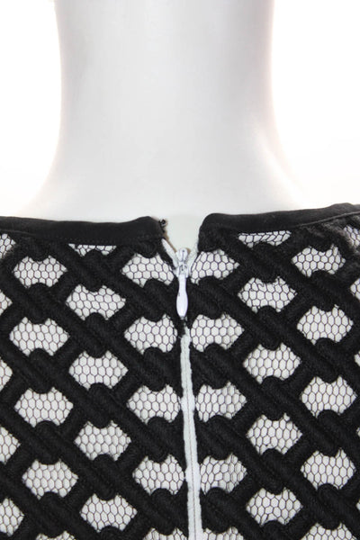 Kempner  Womens Mesh Detail Woven Body Con Dress Black White Size 0