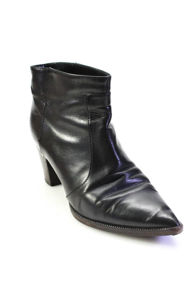 Laurence Dacade Womens Pointed Toe Block Heel Ankle Boots Black Leather 39.5 9.5