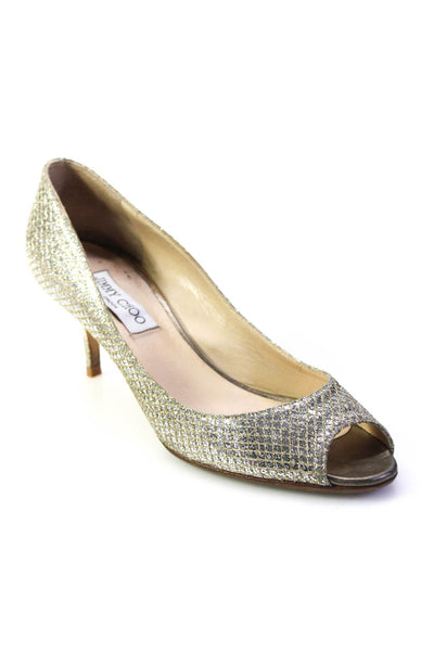 Jimmy Choo Womens Isabel Glitter Stiletto Slip On Pumps Silver Size 39 9