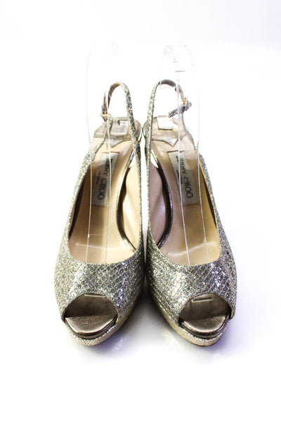 Jimmy Choo Womens 100mm Glitter Slingback Stiletto Pumps Champagne Size 39 9