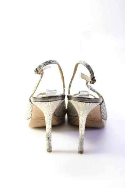 Jimmy Choo Womens 100mm Glitter Slingback Stiletto Pumps Champagne Size 39 9