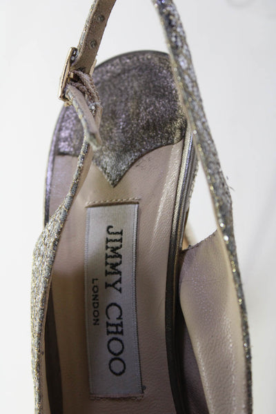 Jimmy Choo Womens 100mm Glitter Slingback Stiletto Pumps Champagne Size 39 9