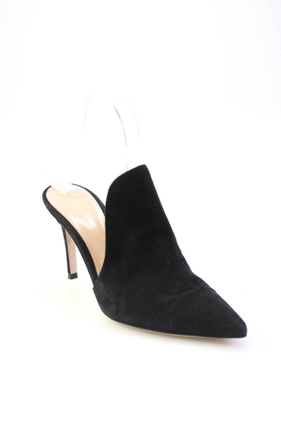 Gianvito Rossi Womens Stiletto Pointed Toe Mules Pumps Black Suede Size 37