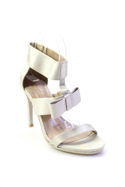 BCBGMAXAZRIA Womens Back Zip Stiletto Satin Bow Sandals Gray Size 7M