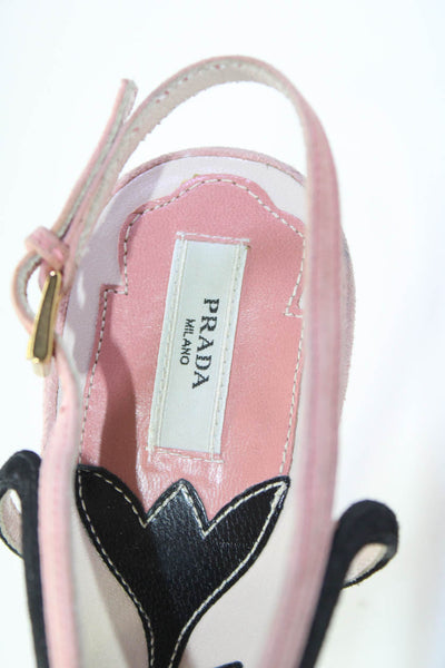 Prada Womens Stiletto Ankle Strap Sandals Black Pink Suede Size 37