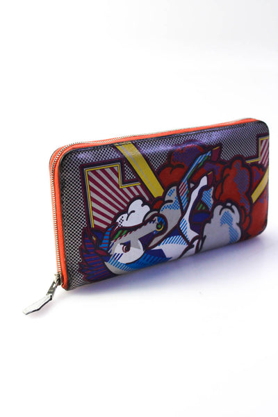 Hermes Womens Zip Around Pegasus Print Leather Continental Wallet Multicolor