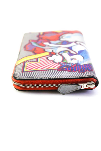 Hermes Womens Zip Around Pegasus Print Leather Continental Wallet Multicolor