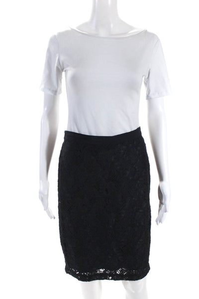 Club Monaco Womens Floral Lace Mini Pencil Skirt Navy Blue Size 6