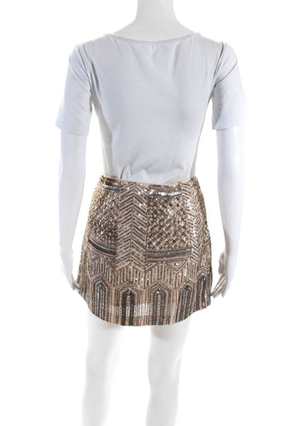 Club Monaco Womens Beaded Sequin Embellished Mini Skirt Beige Gold Size 8