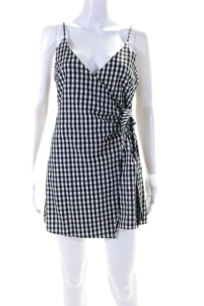 Lovers + Friends Womens Plaid Wrap Dress Black White Cotton Size Extra Small