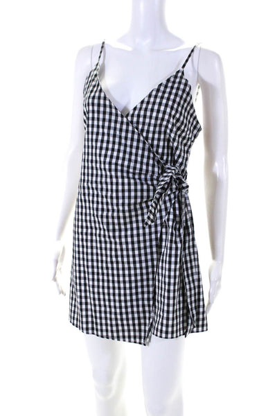 Lovers + Friends Womens Plaid Wrap Dress Black White Cotton Size Extra Small