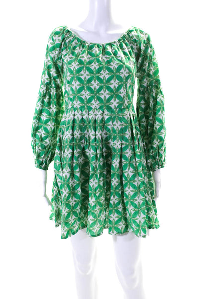 Ro's Garden Womens Abstract Print A Line Dress Green White Size Small