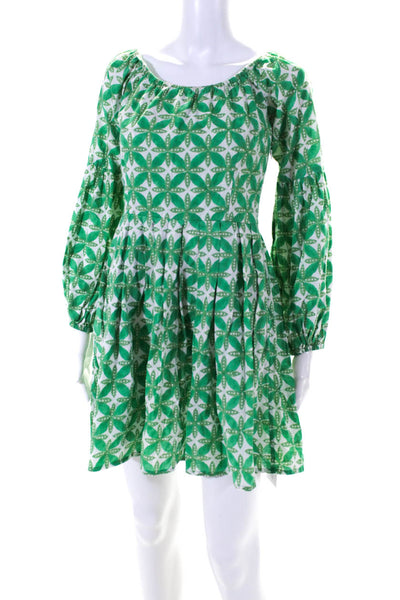 Ro's Garden Womens Abstract Print A Line Dress Green White Size Small