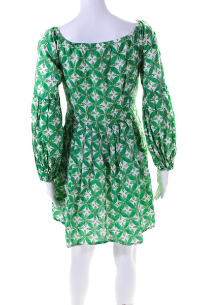 Ro's Garden Womens Abstract Print A Line Dress Green White Size Small