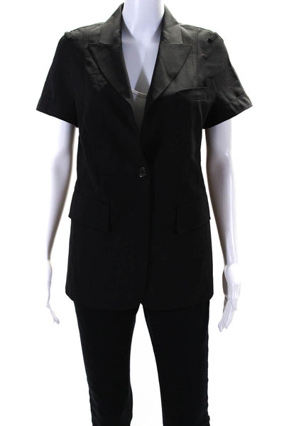 Burberry London Womens Button Down Short Sleeves Blazer Jacket Black Size 10