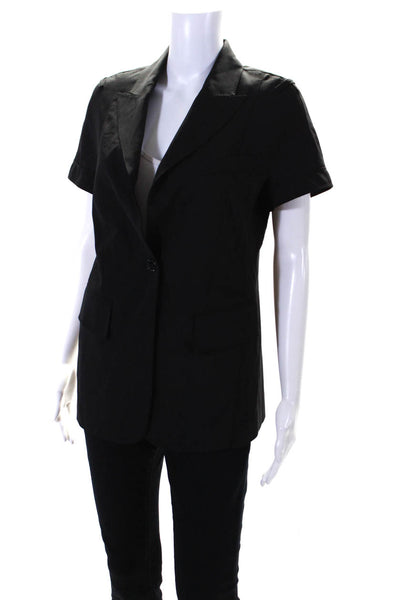 Burberry London Womens Button Down Short Sleeves Blazer Jacket Black Size 10