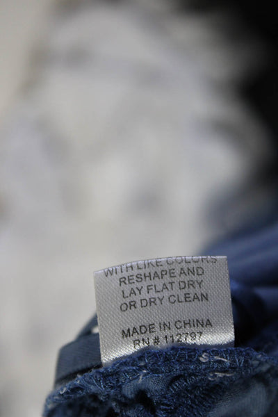 Miguelina Womens Open Back Lace Trim Halter Romper Blue Cotton Size Large