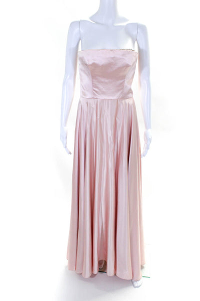 Pamela Dennis Womens Back Zip Strapless Crystal Silk Gown Blush Pink Size 8