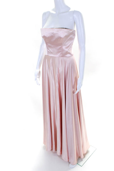 Pamela Dennis Womens Back Zip Strapless Crystal Silk Gown Blush Pink Size 8