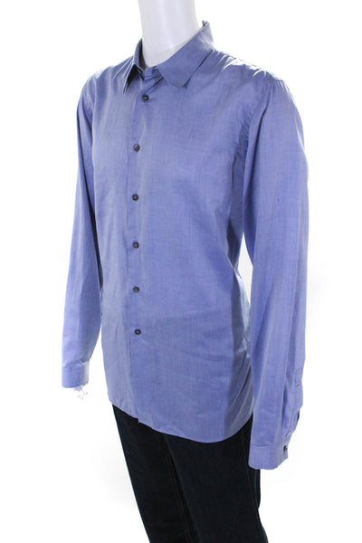 Prada Mens Long Sleeves Button Down Dress Shirt Blue Cotton Size 43 17
