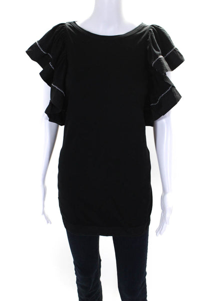 See by Chloe Wmens Short Wing Sleeves Tee Shirt Black Cotton Size Small