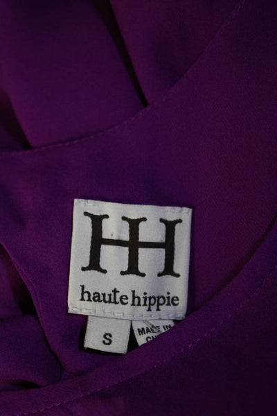 Haute Hippie Womens Purple Silk Crew Neck Open Back Sleeveless Blouse Top Size S