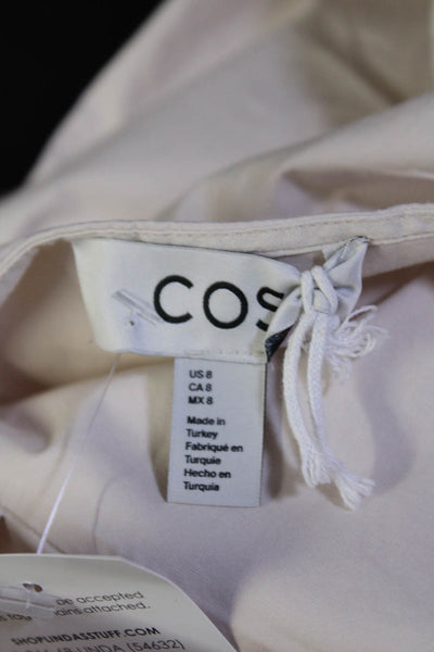 COS Womens Light Pink Cotton Crew Neck Zip Front Long Sleeve A-Line Dress Size 8