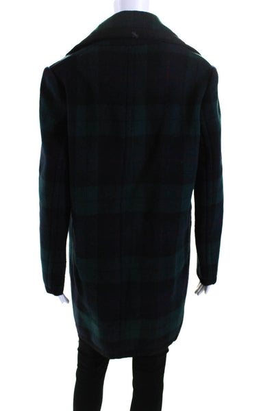 Cynthia Rowley Womens Green Wool Plaid Two Button Long Sleeve Coat Size 8