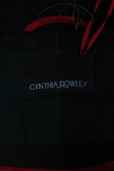 Cynthia Rowley Womens Green Wool Plaid Two Button Long Sleeve Coat Size 8