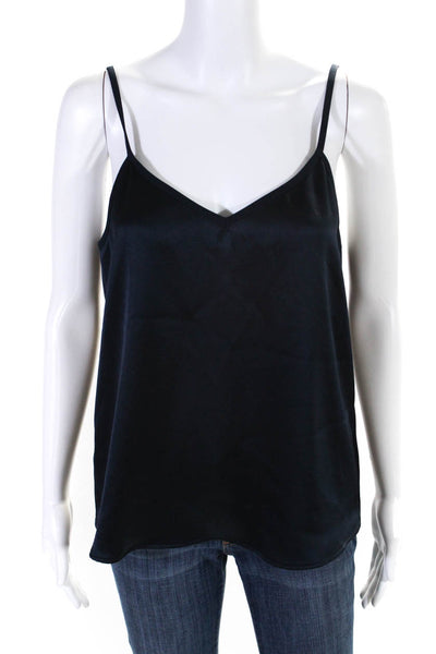 Drew Womens Satin V-Neck Tank Top Pullover Blouse Navy Blue Size M