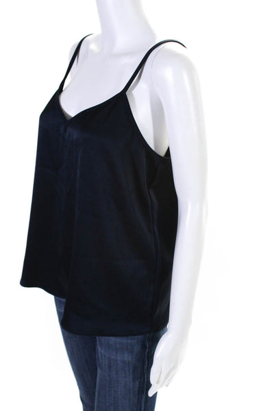 Drew Womens Satin V-Neck Tank Top Pullover Blouse Navy Blue Size M