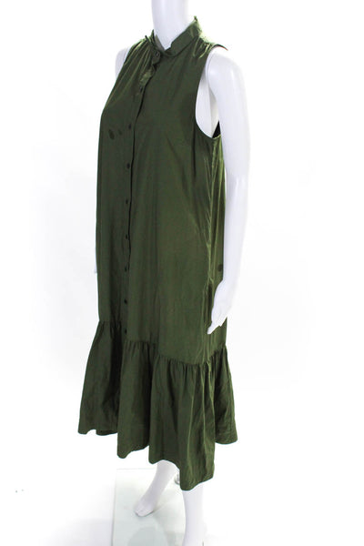 Maeve Anthropologie Womens Green Cotton Collar Sleeveless Tiered Dress Size S
