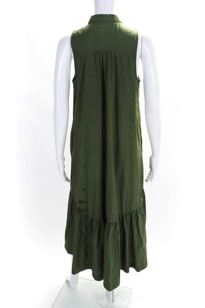 Maeve Anthropologie Womens Green Cotton Collar Sleeveless Tiered Dress Size S