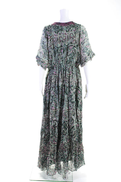 Rococo Sand Womens Metallic Paisley Print Short Sleeve Maxi Dress Green Size L