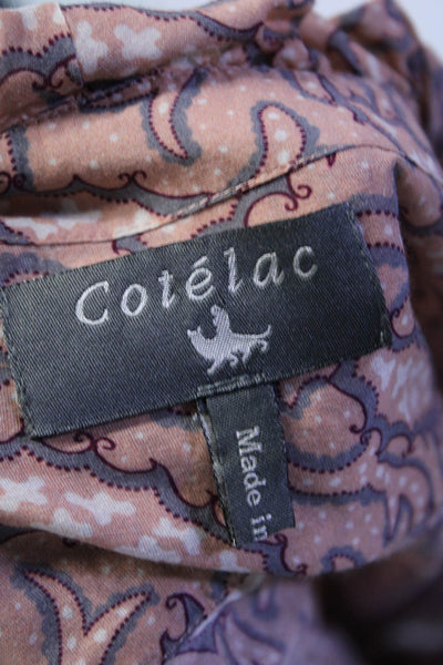 Cotelac Womens Abstract Print Button Down Ruffled Blouse Pink Grey Size 4